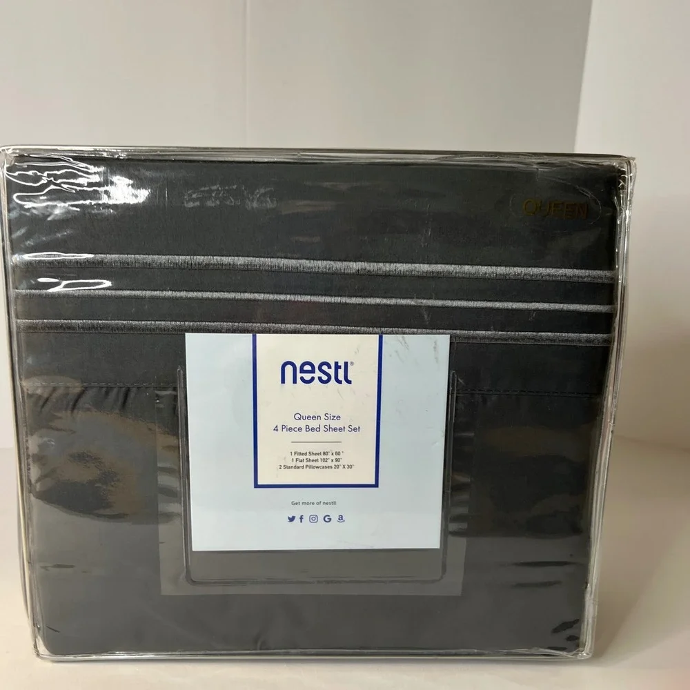 Nestl Queen Size 4 Piece Bed‎ Sheet Set Gray MIcrofiber NIP